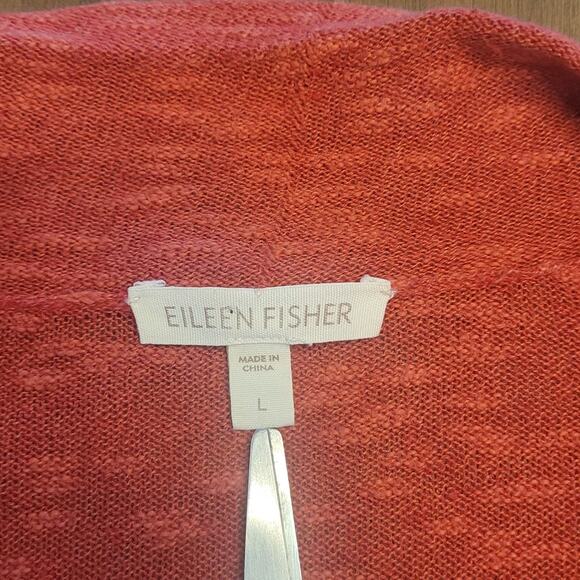 Eileen Fisher Red Linen Blend Open Front Cardigan L EUC 3/4 Sleeve Casual - Picture 4 of 8